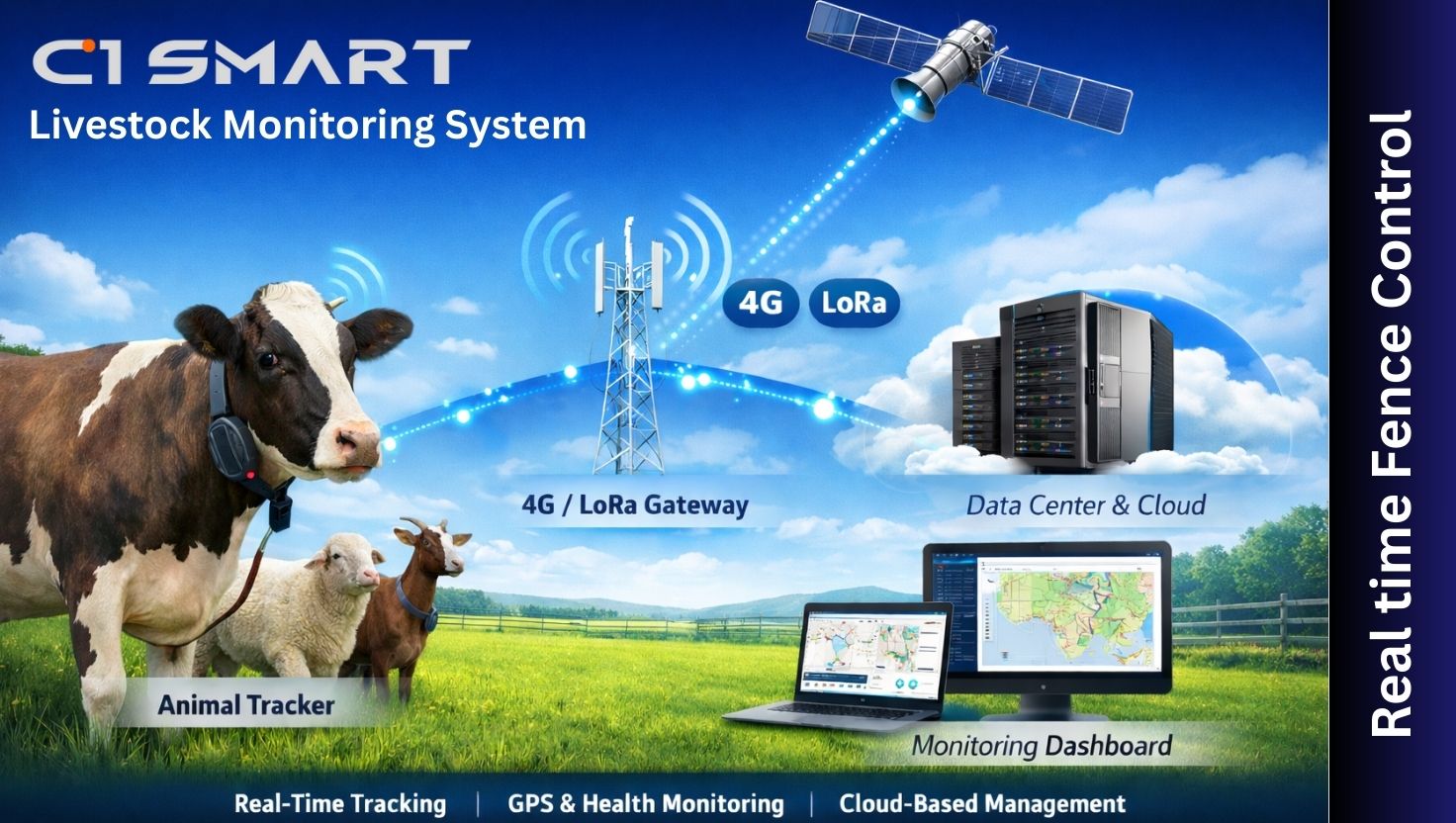 C1 SMART Livestock Tracking System with GPS, LoRaWAN, RFID & Farm Automation
